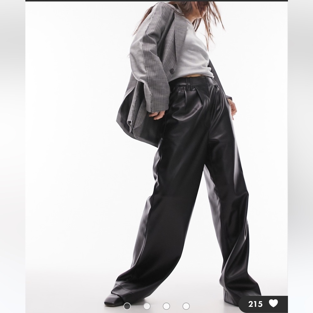 Topshop Faux Leather Super Wide Tailored Pants Size 6 Black Women’s Pleated‎